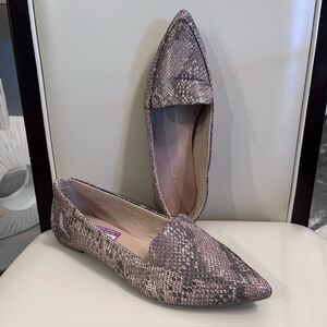 Essex Lane Taupe Snake-Print Pointed Slip-On Flats